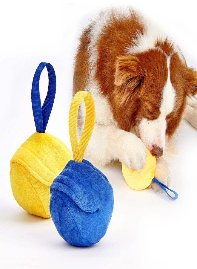 Kimee 2pc Covers Pet Ball for Dogs Plush Round Balls Outdoor Pet Plastic Balls Cats Toys Cover, Replacement Dog Ball Plush Cover, Yellow and Blue - Image 1